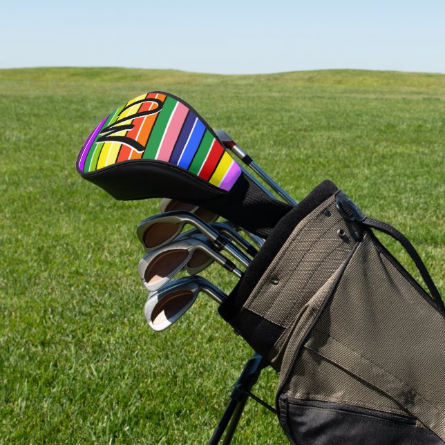 Personalised Golfing Rainbow Striped  Golf Head Cover (In Situ)