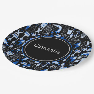 Personalised Gone Fishing Blue Pattern Paper Plate