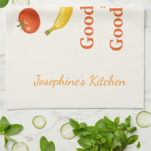 Personalised Good Food Good Mood Cute Food Smile Tea Towel