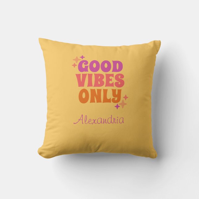 Personalised Good Vibes Yellow Cushion (Front)