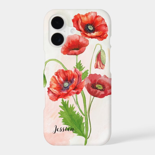 Personalised Gorgeious Watercolour Poppies Print  iPhone Case (Back)