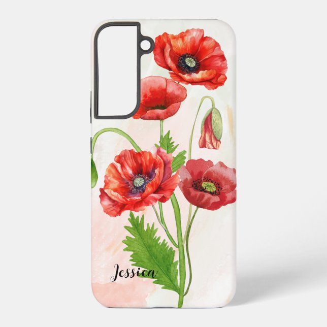 Personalised Gorgeious Watercolour Poppies Print  Samsung Galaxy S22+ Case (Back)