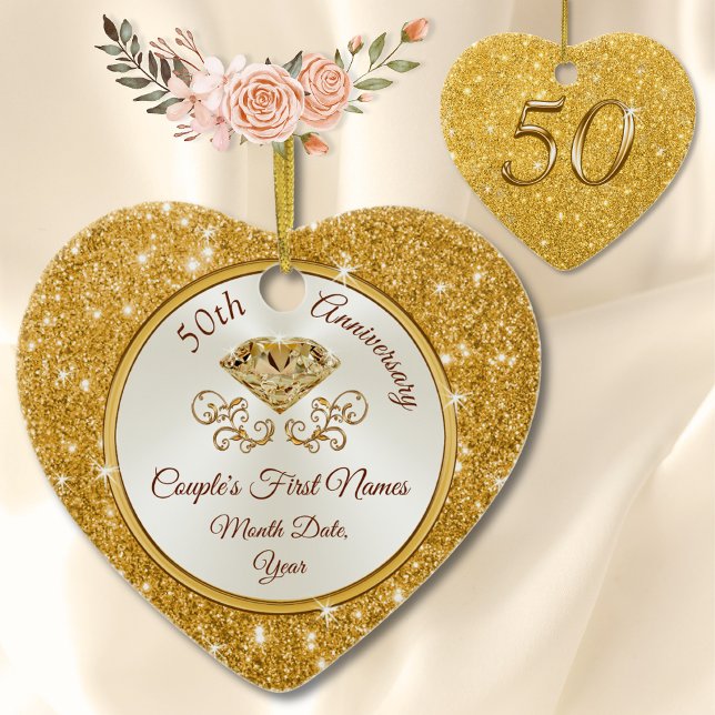 Personalised Gorgeous Golden Anniversary Ornament (50th Anniversary Ornament, Personalized. Golden anniversary ornament. Cheap 50th anniversary Gifts.)