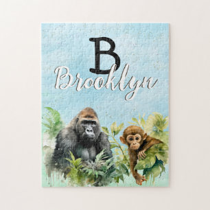 Personalised Gorilla Chimpanzee Jungle Monogram Jigsaw Puzzle