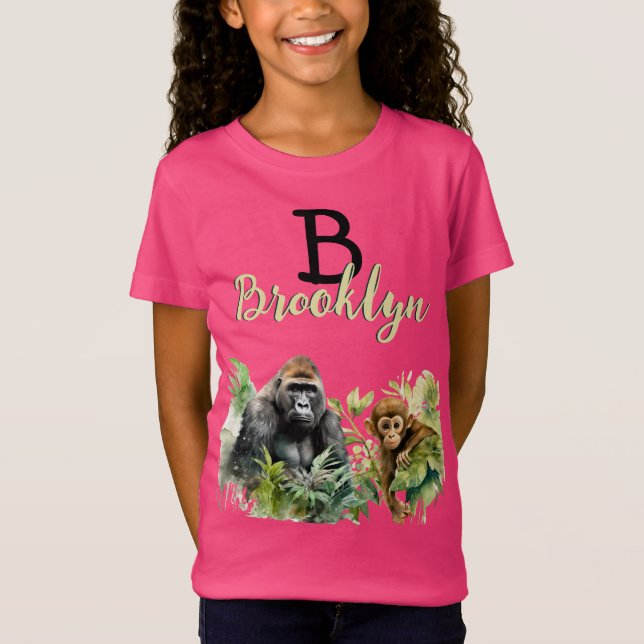 Personalised Gorilla Chimpanzee Jungle Monogram T-Shirt (Front)