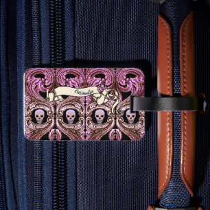 Personalised Goth Pink Ornament & Sk Luggage Tag