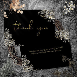 Personalised Gothic Black And Gold Script Thank You Card