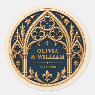 Personalised Gothic Cathedral Window Wedding Classic Round Sticker