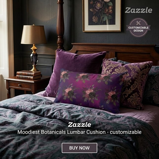 Personalised Gothic Floral  Custom name Decorative Cushion (Creator Uploaded)