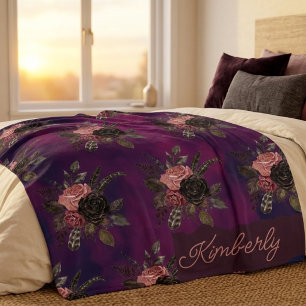 Personalised Gothic Floral Custom name Sherpa Blanket