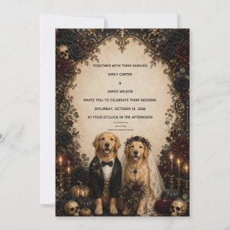 Personalised Gothic Golden Retriever Halloween Wed Invitation