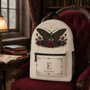 Personalised Gothic Moth Roses Vintage Ivory Printed Backpack