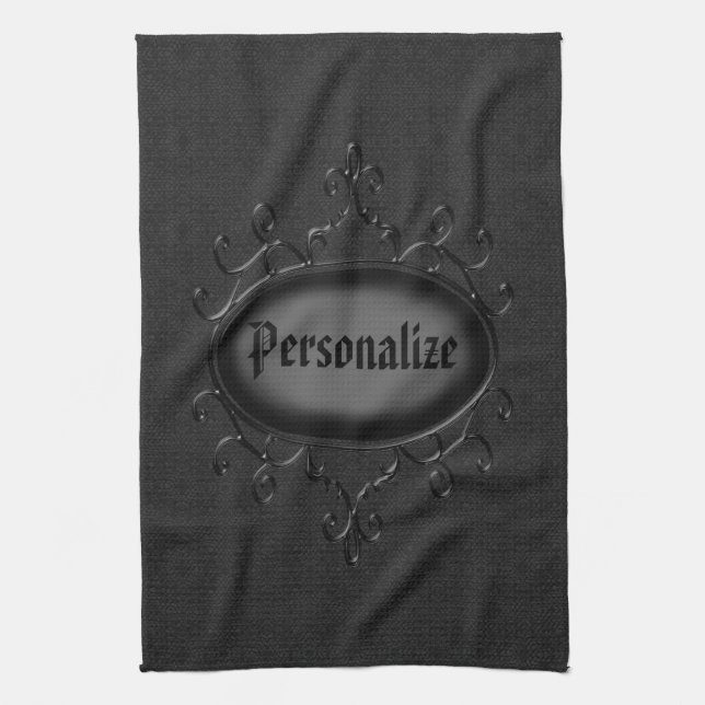 Personalised Gothic Ornament Black Kitchen Towel (Vertical)