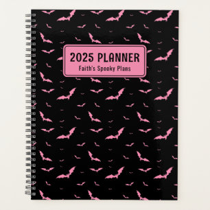 Personalised Gothic Pink & Black Bat Pattern Planner