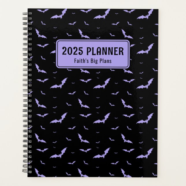 Personalised Gothic Purple & Black Bat Pattern Planner (Front)