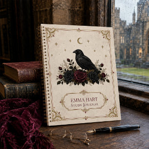 Personalised Gothic Raven Roses Dark Academia  Notebook