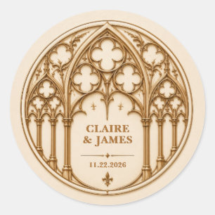 Personalised Gothic Revival Cathedral Wedding Classic Round Sticker