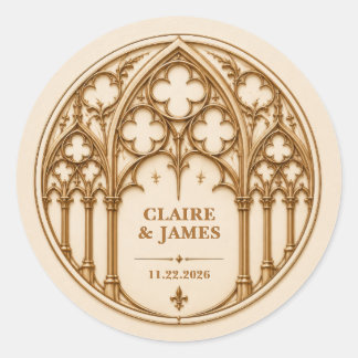 Personalised Gothic Revival Cathedral Wedding Classic Round Sticker