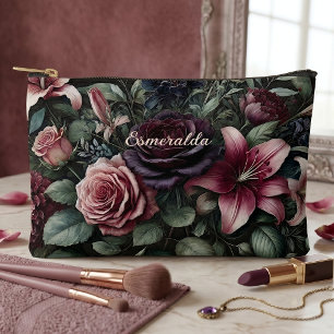 Personalised Gothic Roses Floral Cosmetic Makeup Accessory Pouch