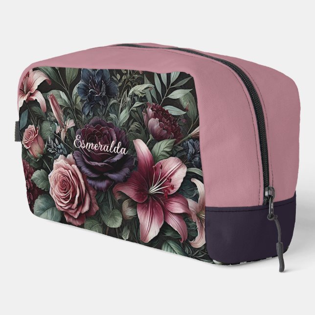 Personalised Gothic Roses Floral Travel Makeup Bag (Right Corner)
