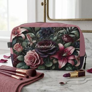 Personalised Gothic Roses Floral Travel Makeup Bag