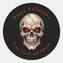 Personalised Gothic Skull Happy Halloween Classic Round Sticker