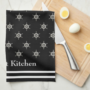Personalised Gourmet Kitchen B&W Boat Helm  Tea Towel