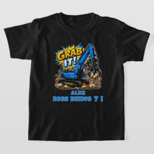 Personalised Grab It Blue Excavator T-Shirt