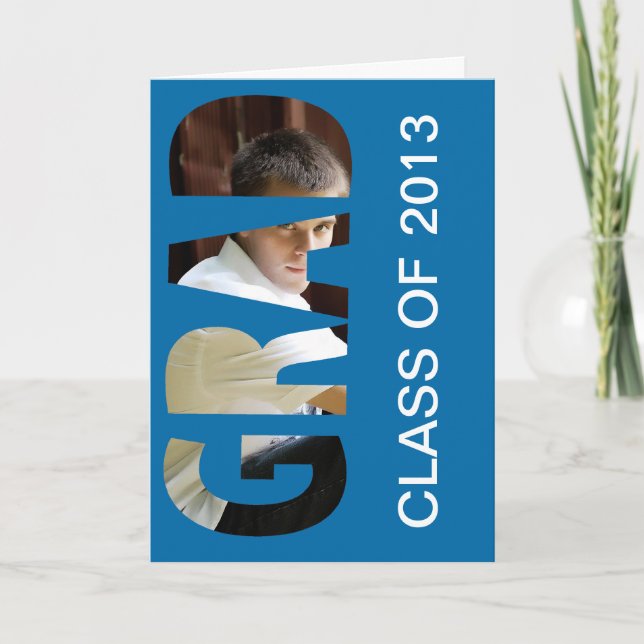Personalised GRAD Cutout Announcement Card (Blue) (Front)