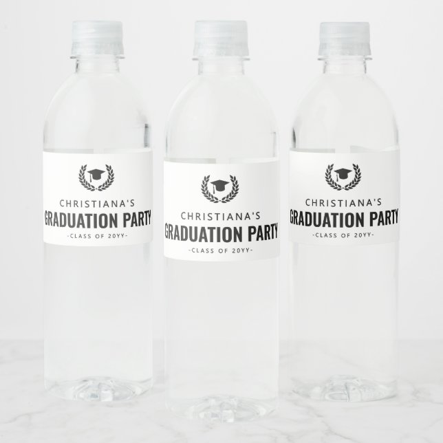 Personalised Grad Hat Graduation Party Simple Water Bottle Label (Bottles)