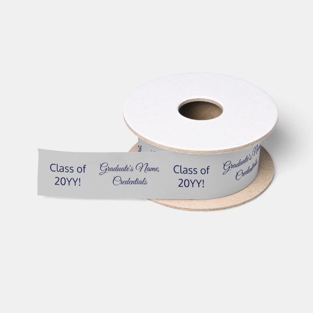 Personalised Grad Name Degree Class Blue Silver Satin Ribbon (Spool)