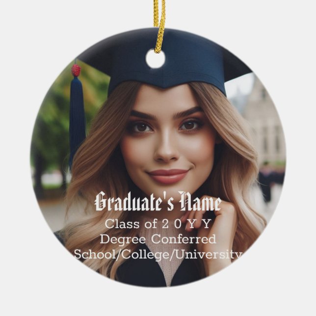 Personalised Grad Photo, Name and Graduation Class Ceramic Tree Decoration (Front)