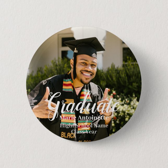 Personalised Grad Simple Photo 6 Cm Round Badge (Front)