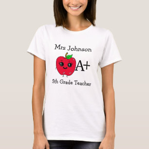 Personalised Grade and Teacher's Name Cute Apple T-Shirt