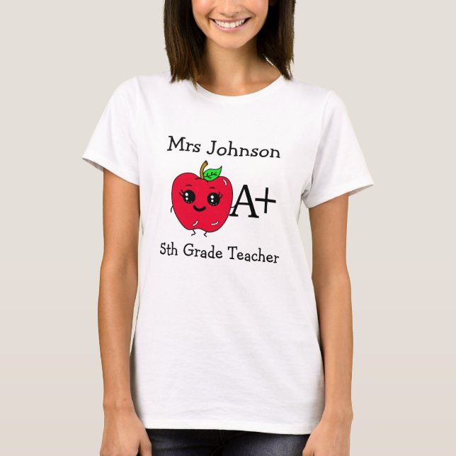 Personalised Grade and Teacher's Name Cute Apple T-Shirt (Front)