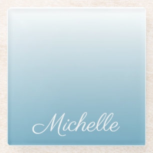 Personalised gradient ombre angel blue glass coaster