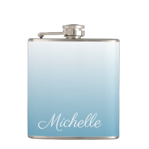 Personalised gradient ombre angel blue hip flask