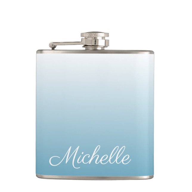 Personalised gradient ombre angel blue hip flask (Front)
