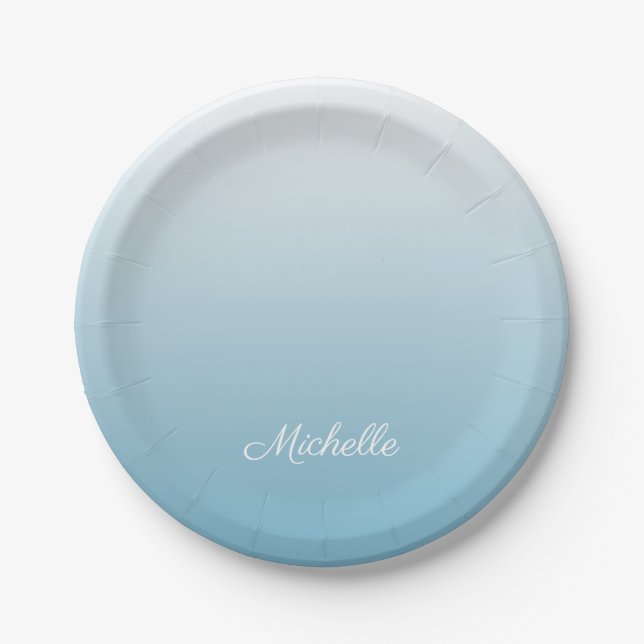 Personalised gradient ombre angel blue paper plate (Front)