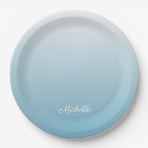 Personalised gradient ombre angel blue paper plate