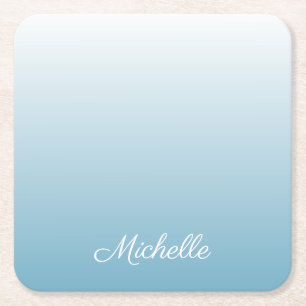 Personalised gradient ombre angel blue square paper coaster