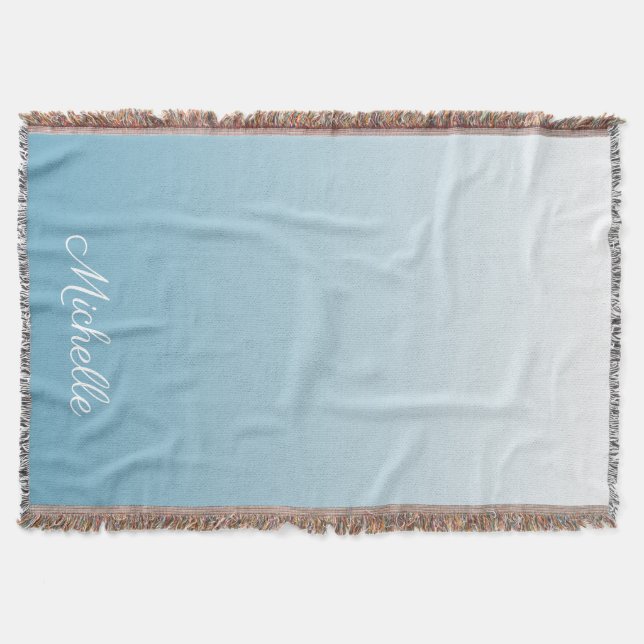 Personalised gradient ombre angel blue throw blanket (Front)