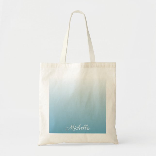 Personalised gradient ombre angel blue tote bag (Front)