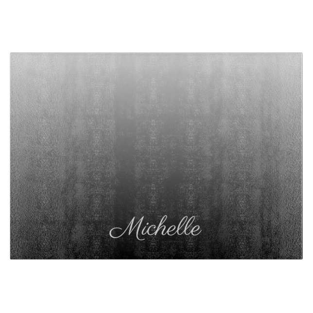 Personalised gradient ombre black shades of grey cutting board (Front)