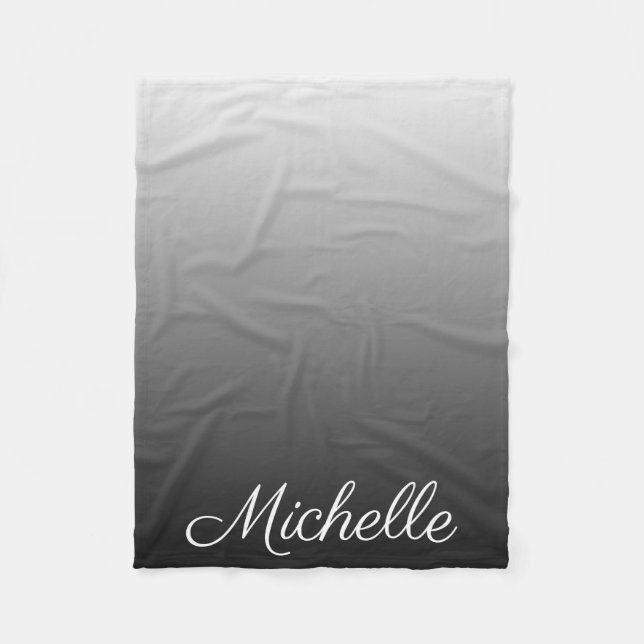 Personalised gradient ombre black shades of grey fleece blanket (Front)