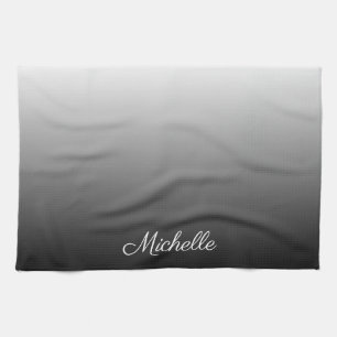 Personalised gradient ombre black shades of grey tea towel