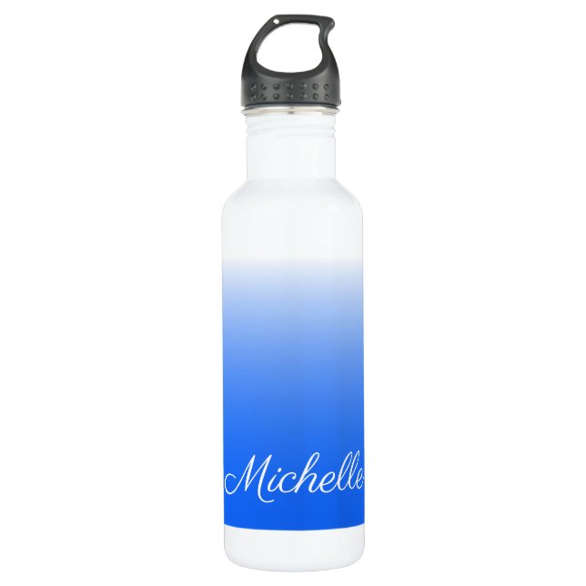 Personalised gradient ombre electric blue 710 ml water bottle (Front)
