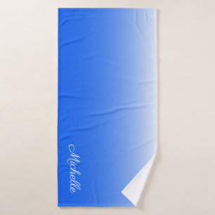 Personalised gradient ombre electric blue bath towel