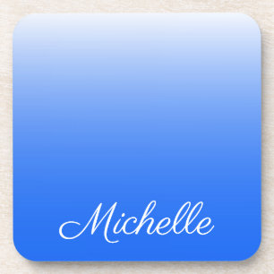 Personalised gradient ombre electric blue coaster