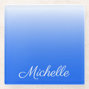 Personalised gradient ombre electric blue glass coaster